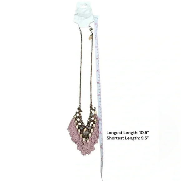 10.5” Pink Crystal Lucite Tassel Chandelier Runway Necklace And Earrings - Picture 12 of 12
